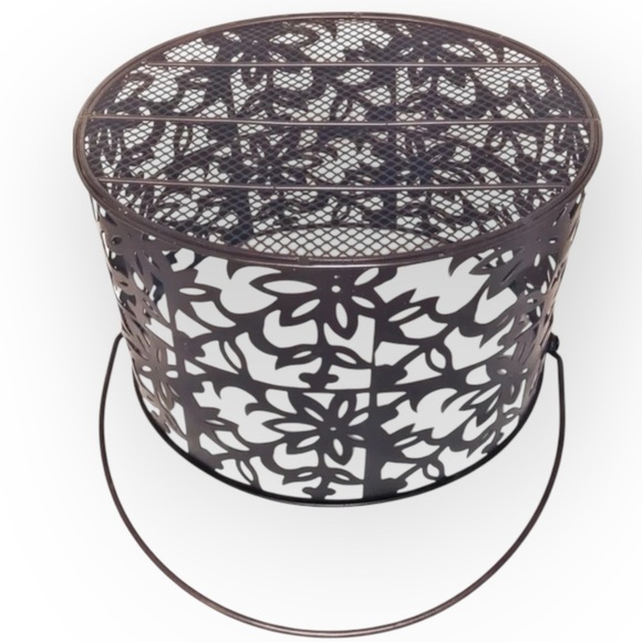 Elegant Brown Metal Floral Mesh Garden or Home Decor Basket With Handle - Picture 3 of 4